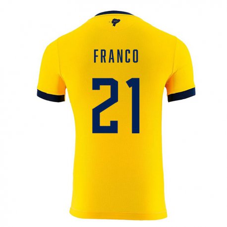 Kandiny Homme Maillot Équateur Alan Franco #21 Jaune Tenues Domicile 22-24 T-shirt