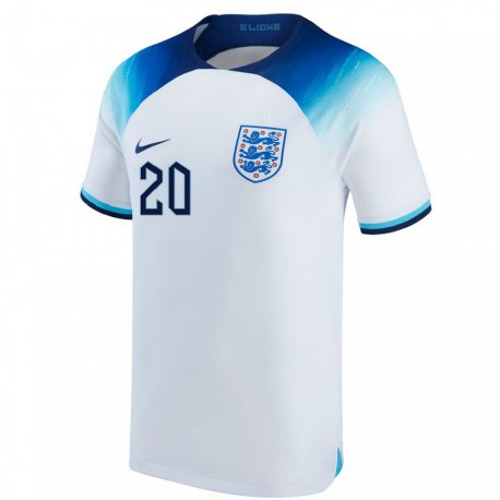 Kandiny Homme Maillot Angleterre Phil Foden #20 Blanc Bleu Tenues Domicile 22-24 T-shirt