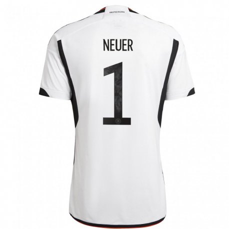 Kandiny Homme Maillot Allemagne Manuel Neuer #1 Blanc Noir Tenues Domicile 22-24 T-shirt