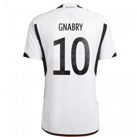 Kandiny Homme Maillot Allemagne Serge Gnabry #10 Blanc Noir Tenues Domicile 22-24 T-shirt