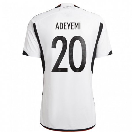 Kandiny Homme Maillot Allemagne Karim Adeyemi #20 Blanc Noir Tenues Domicile 22-24 T-shirt