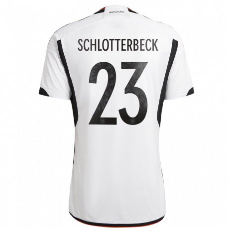 Kandiny Homme Maillot Allemagne Nico Schlotterbeck #23 Blanc Noir Tenues Domicile 22-24 T-shirt