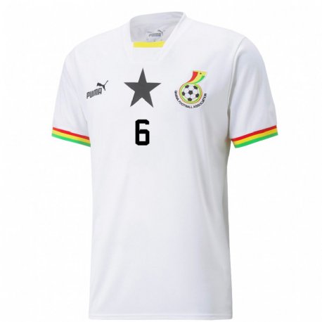 Kandiny Homme Maillot Ghana Elisha Owusu #6 Blanc Tenues Domicile 22-24 T-shirt