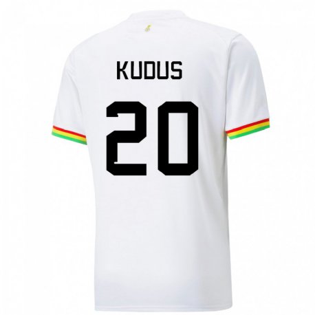 Kandiny Homme Maillot Ghana Mohammed Kudus #20 Blanc Tenues Domicile 22-24 T-shirt