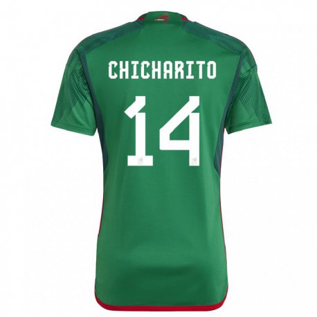 Kandiny Homme Maillot Mexique Chicharito #14 Verte Tenues Domicile 22-24 T-shirt
