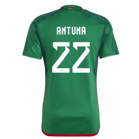 Kandiny Homme Maillot Mexique Uriel Antuna #22 Verte Tenues Domicile 22-24 T-shirt