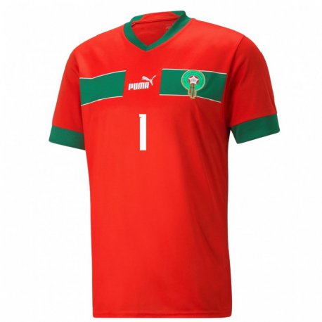 Kandiny Homme Maillot Maroc Yassine Bounnou #1 Rouge Tenues Domicile 22-24 T-shirt