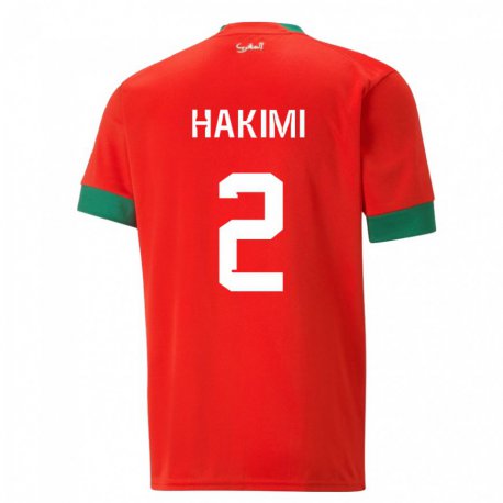 Kandiny Homme Maillot Maroc Achraf Hakimi #2 Rouge Tenues Domicile 22-24 T-shirt