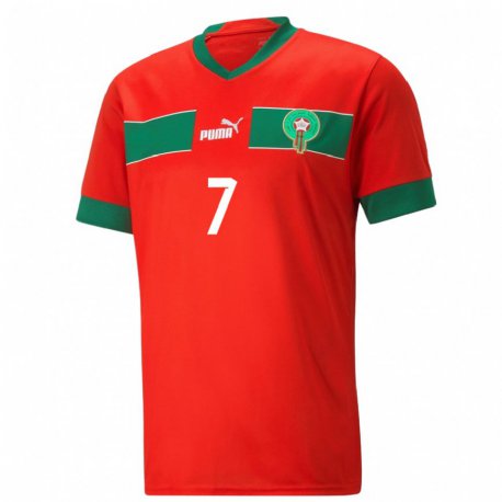 Kandiny Homme Maillot Maroc Hakim Ziyech #7 Rouge Tenues Domicile 22-24 T-shirt