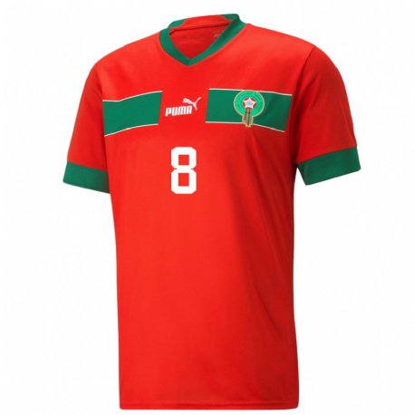 Kandiny Homme Maillot Maroc Azzeddine Ounahi #8 Rouge Tenues Domicile 22-24 T-shirt