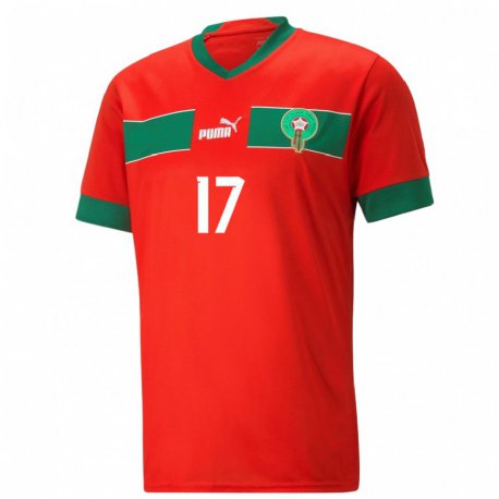 Kandiny Homme Maillot Maroc Soufiane Bouffal #17 Rouge Tenues Domicile 22-24 T-shirt