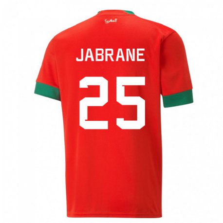 Kandiny Homme Maillot Maroc Yahya Jabrane #25 Rouge Tenues Domicile 22-24 T-shirt