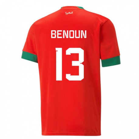 Kandiny Homme Maillot Maroc Badr Benoun #13 Rouge Tenues Domicile 22-24 T-shirt