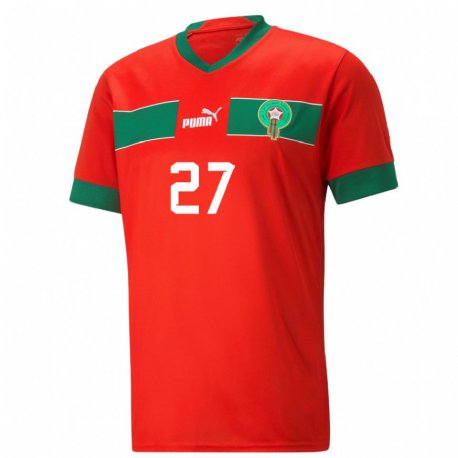 Kandiny Homme Maillot Maroc Soufiane Rahimi #27 Rouge Tenues Domicile 22-24 T-shirt