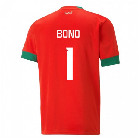Kandiny Homme Maillot Maroc Bono #1 Rouge Tenues Domicile 22-24 T-shirt