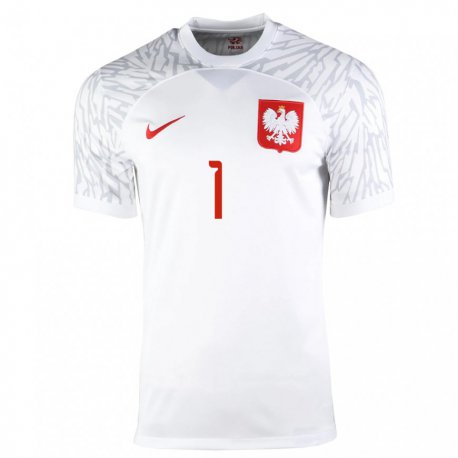 Kandiny Homme Maillot Pologne Radoslaw Majecki #1 Blanc Tenues Domicile 22-24 T-shirt