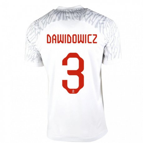 Kandiny Homme Maillot Pologne Pawel Dawidowicz #3 Blanc Tenues Domicile 22-24 T-shirt