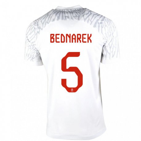 Kandiny Homme Maillot Pologne Jan Bednarek #5 Blanc Tenues Domicile 22-24 T-shirt