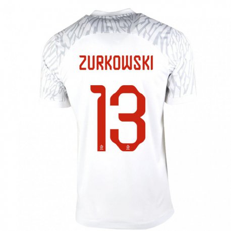 Kandiny Homme Maillot Pologne Szymon Zurkowski #13 Blanc Tenues Domicile 22-24 T-shirt