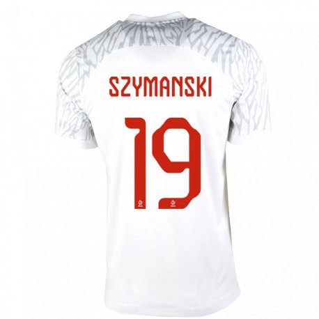 Kandiny Homme Maillot Pologne Sebastian Szymanski #19 Blanc Tenues Domicile 22-24 T-shirt