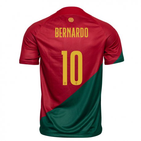 Kandiny Homme Maillot Portugal Bernardo Silva #10 Rouge Vert Tenues Domicile 22-24 T-shirt