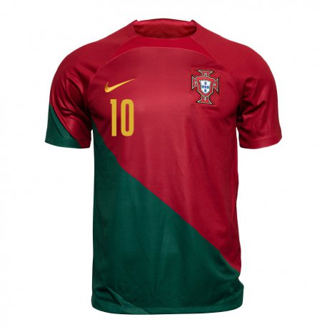 Kandiny Homme Maillot Portugal Joao Mario #10 Rouge Vert Tenues Domicile 22-24 T-shirt