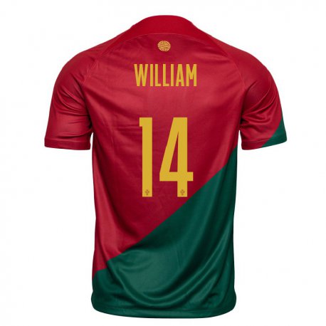 Kandiny Homme Maillot Portugal William Carvalho #14 Rouge Vert Tenues Domicile 22-24 T-shirt
