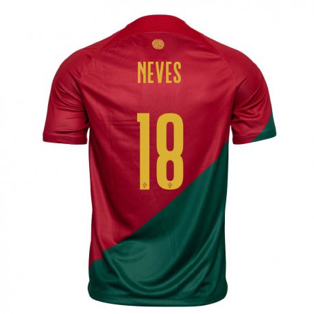 Kandiny Homme Maillot Portugal Ruben Neves #18 Rouge Vert Tenues Domicile 22-24 T-shirt