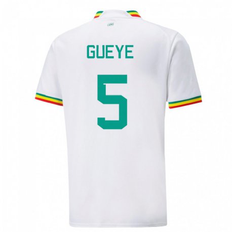 Kandiny Homme Maillot Sénégal Idrissa Gueye #5 Blanc Tenues Domicile 22-24 T-shirt
