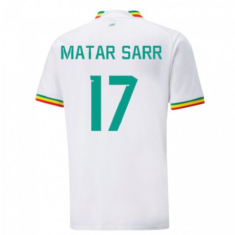 Kandiny Homme Maillot Sénégal Pape Matar Sarr #17 Blanc Tenues Domicile 22-24 T-shirt