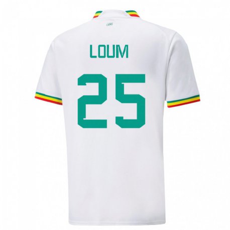 Kandiny Homme Maillot Sénégal Mamadou Loum #25 Blanc Tenues Domicile 22-24 T-shirt