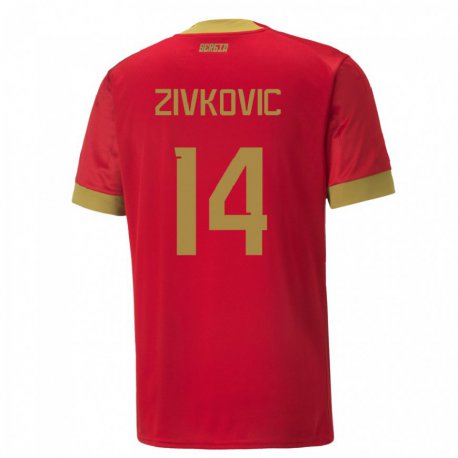 Kandiny Homme Maillot Serbie Andrija Zivkovic #14 Rouge Tenues Domicile 22-24 T-shirt