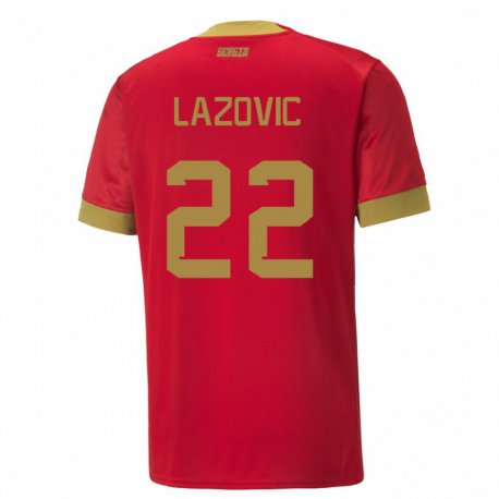 Kandiny Homme Maillot Serbie Darko Lazovic #22 Rouge Tenues Domicile 22-24 T-shirt