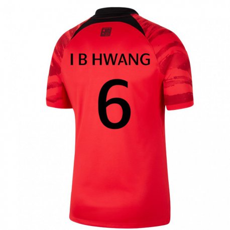 Kandiny Homme Maillot Corée Du Sud In-beom Hwang #6 Rouge Noir Tenues Domicile 22-24 T-shirt