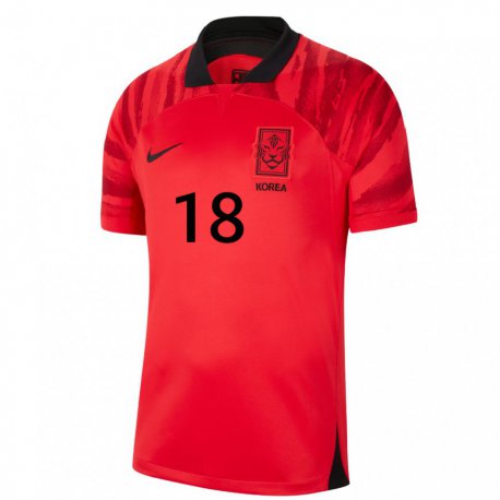 Kandiny Homme Maillot Corée Du Sud Hyun-jun Yang #18 Rouge Noir Tenues Domicile 22-24 T-shirt