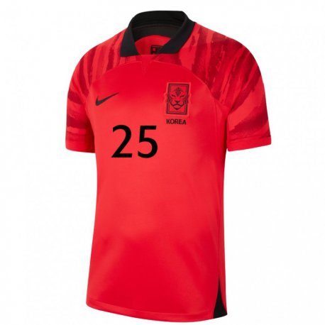 Kandiny Homme Maillot Corée Du Sud Woo-yeong Jeong #25 Rouge Noir Tenues Domicile 22-24 T-shirt