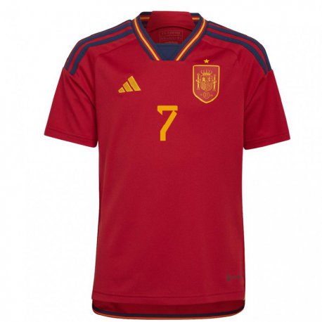 Kandiny Homme Maillot Espagne Alvaro Morata #7 Rouge Tenues Domicile 22-24 T-shirt