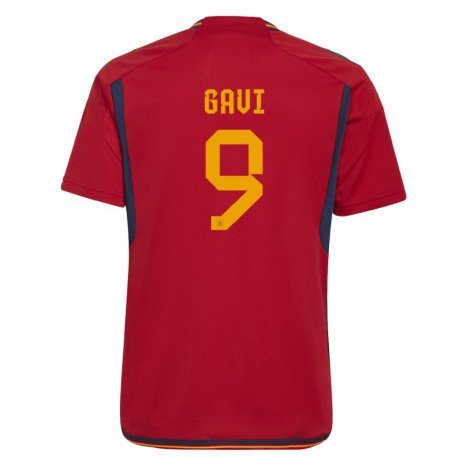 Kandiny Homme Maillot Espagne Gavi #9 Rouge Tenues Domicile 22-24 T-shirt
