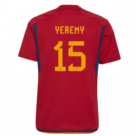 Kandiny Homme Maillot Espagne Yeremy Pino #15 Rouge Tenues Domicile 22-24 T-shirt
