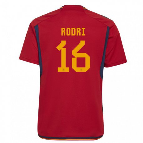 Kandiny Homme Maillot Espagne Rodri #16 Rouge Tenues Domicile 22-24 T-shirt
