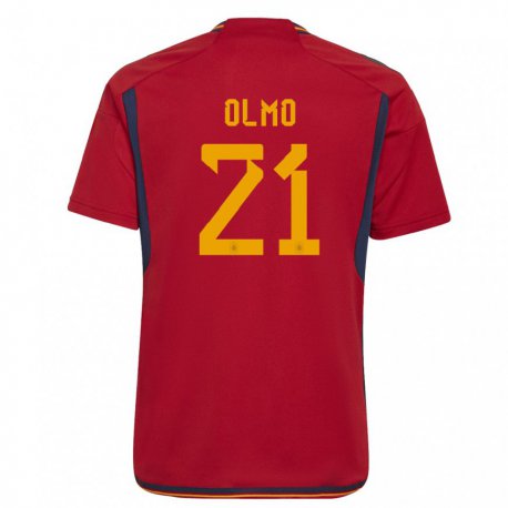 Kandiny Homme Maillot Espagne Dani Olmo #21 Rouge Tenues Domicile 22-24 T-shirt