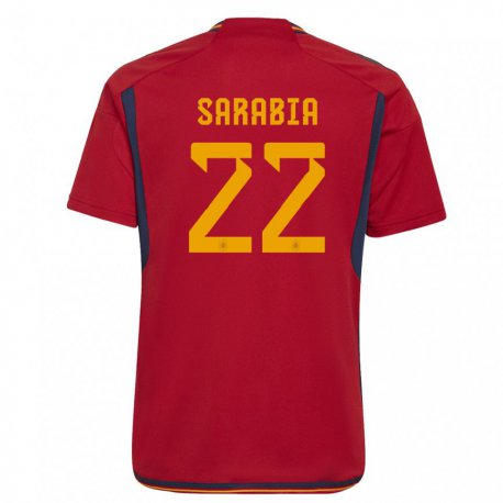 Kandiny Homme Maillot Espagne Pablo Sarabia #22 Rouge Tenues Domicile 22-24 T-shirt