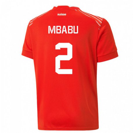 Kandiny Homme Maillot Suisse Kevin Mbabu #2 Rouge Tenues Domicile 22-24 T-shirt