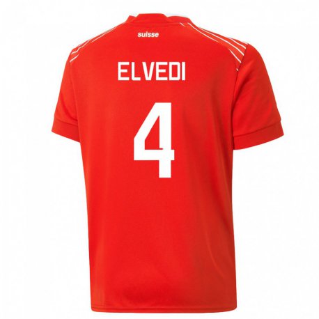 Kandiny Homme Maillot Suisse Nico Elvedi #4 Rouge Tenues Domicile 22-24 T-shirt