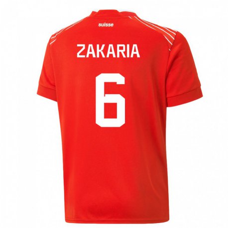 Kandiny Homme Maillot Suisse Denis Zakaria #6 Rouge Tenues Domicile 22-24 T-shirt