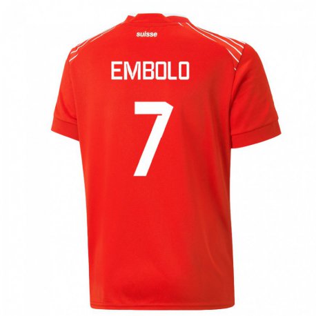 Kandiny Homme Maillot Suisse Breel Embolo #7 Rouge Tenues Domicile 22-24 T-shirt