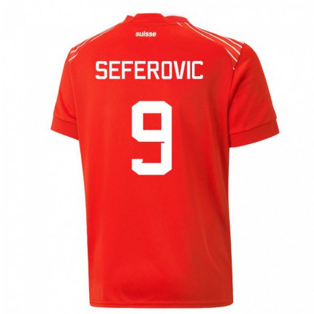 Kandiny Homme Maillot Suisse Haris Seferovic #9 Rouge Tenues Domicile 22-24 T-shirt