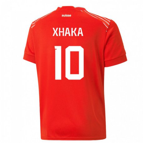 Kandiny Homme Maillot Suisse Granit Xhaka #10 Rouge Tenues Domicile 22-24 T-shirt