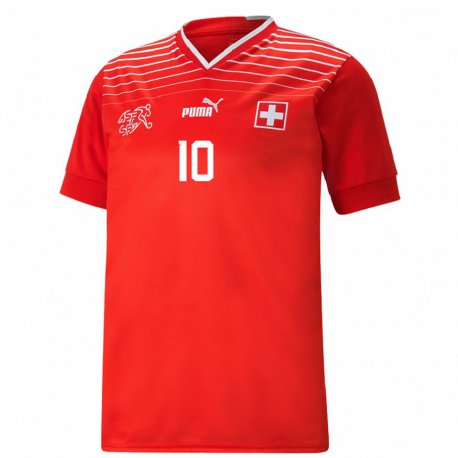 Kandiny Homme Maillot Suisse Granit Xhaka #10 Rouge Tenues Domicile 22-24 T-shirt