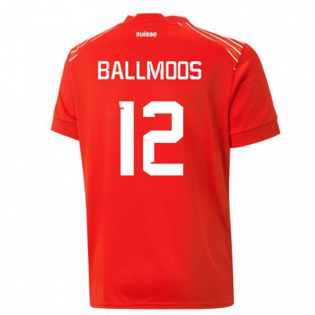 Kandiny Homme Maillot Suisse David Von Ballmoos #12 Rouge Tenues Domicile 22-24 T-shirt